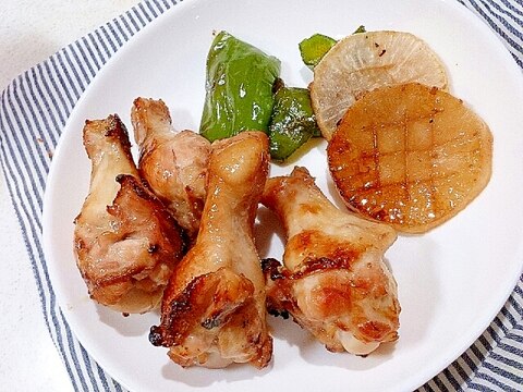 魚焼きグリルで簡単に鶏の手羽元と野菜の照り焼き